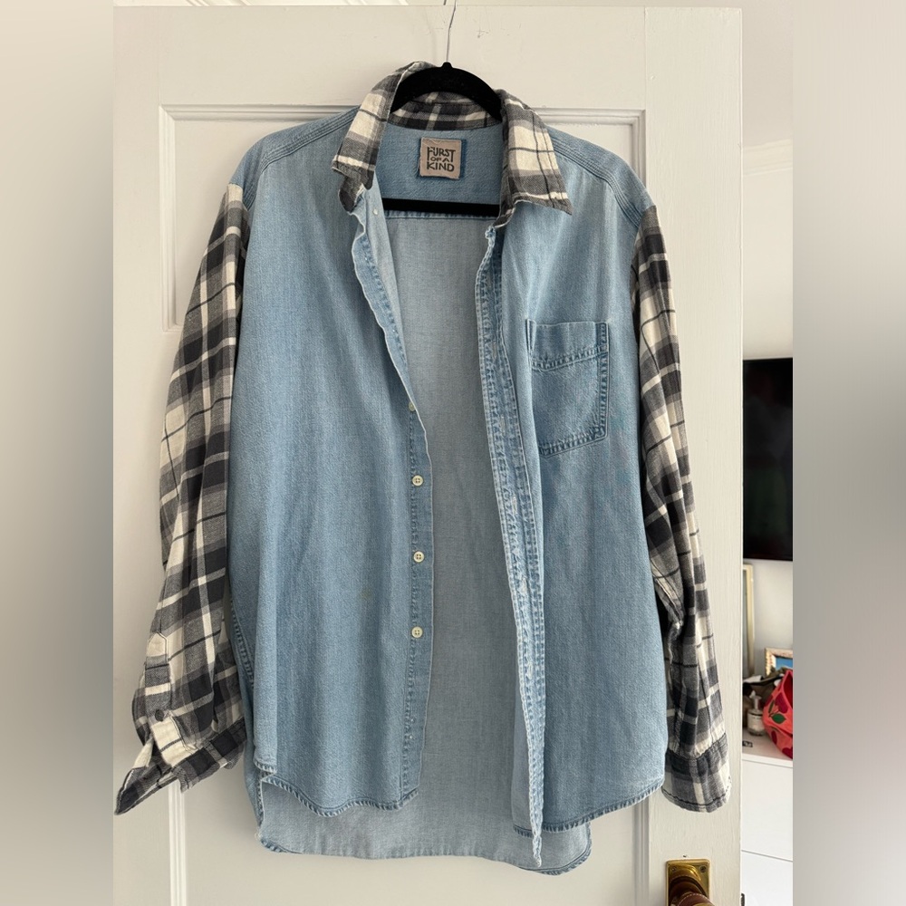 First of all kind denim flannel shirt